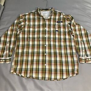 Columbia Men's Plaid Button-Down Shirt - Olive, White, Yellow, Brown